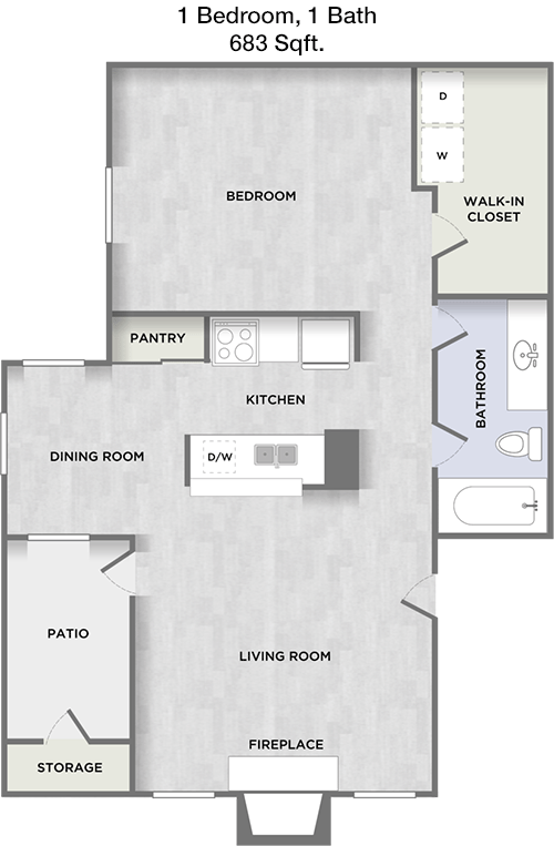 683 sq ft floorplan layout
