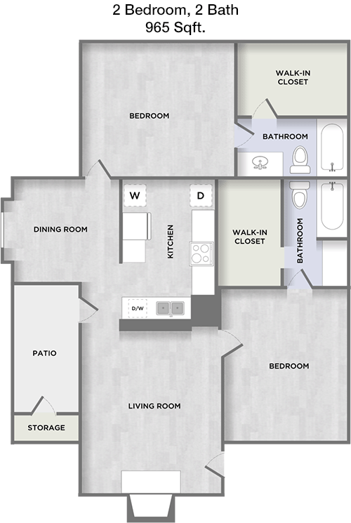 965 sq ft floorplan layout