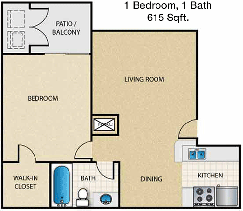615 sq ft floorplan layout