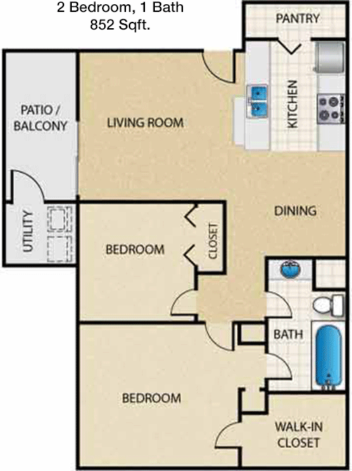 852 sq ft floorplan layout