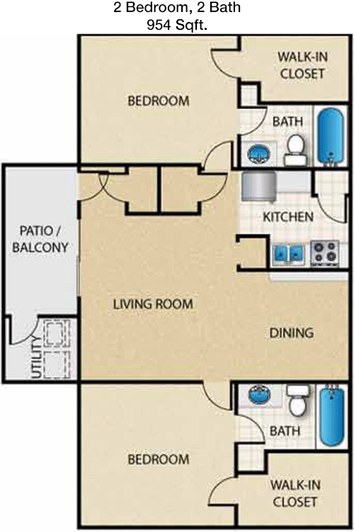 954 sq ft floorplan layout