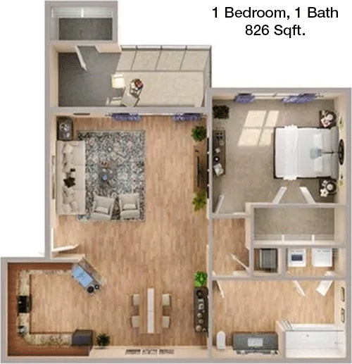 826 sq ft floorplan layout
