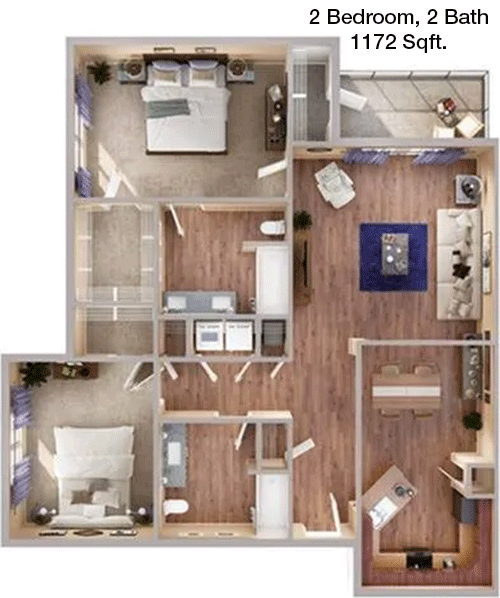 1,172 sq ft floorplan layout