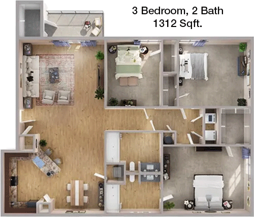 1,312 sq ft floorplan layout