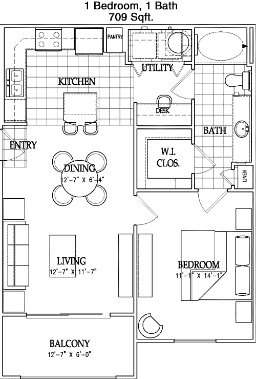 709 sq ft floorplan layout