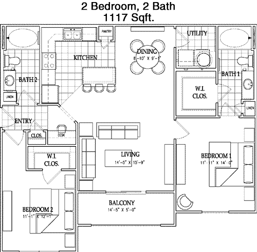 1,117 sq ft floorplan layout