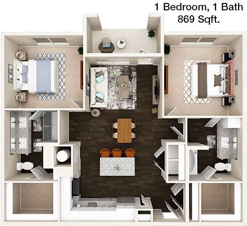 869 sq ft floorplan layout