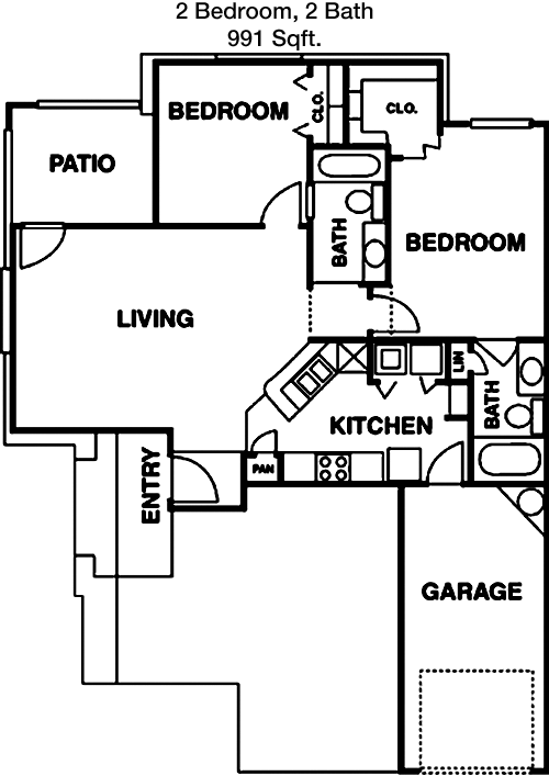 991 sq ft floorplan layout