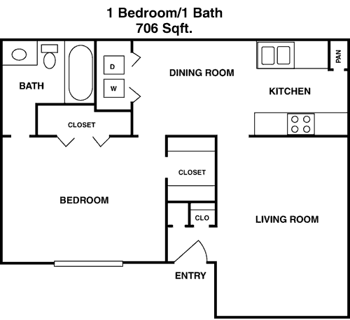 706 sq ft floorplan layout