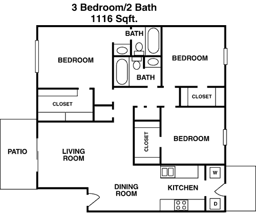 1,116 sq ft floorplan layout