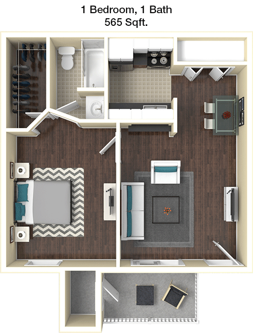 565 sq ft floorplan layout