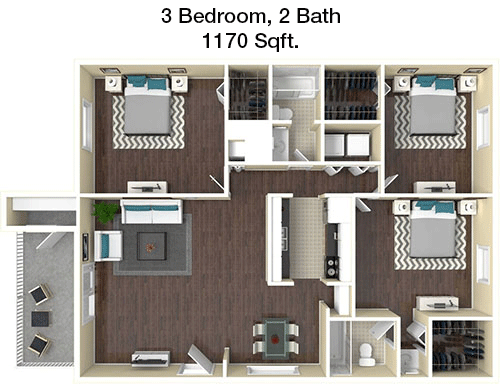 1,170 sq ft floorplan layout