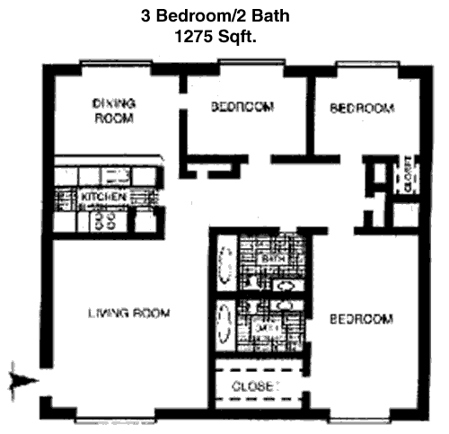 1,275 sq ft floorplan layout