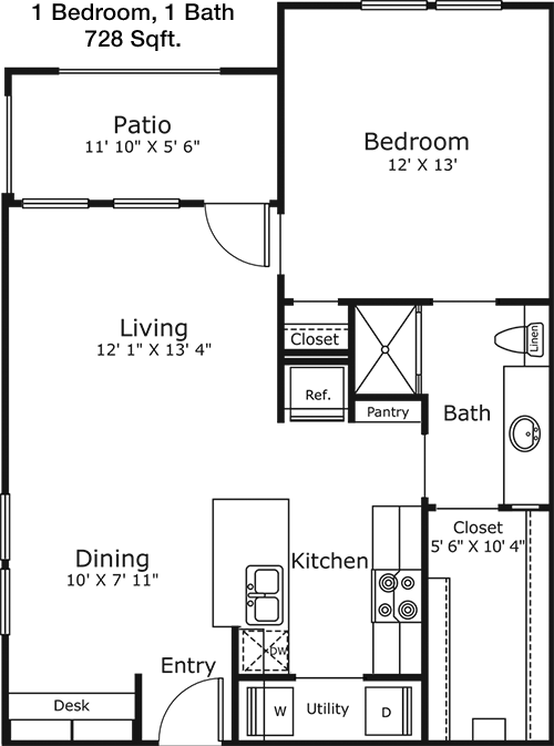 728 sq ft floorplan layout