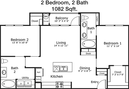 1,082 sq ft floorplan layout