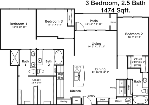 1,474 sq ft floorplan layout