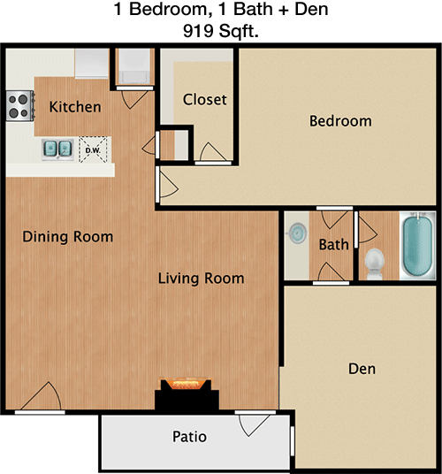 919 sq ft floorplan layout