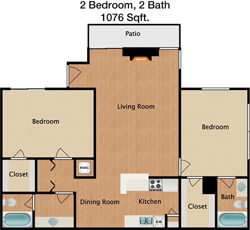 1,076 sq ft floorplan layout