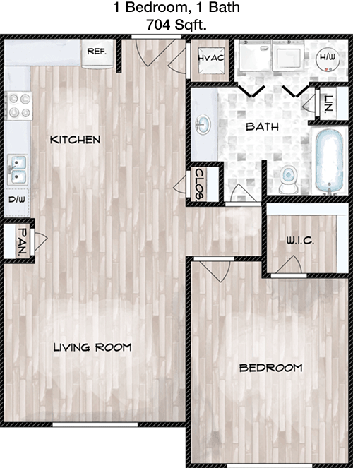 704 sq ft floorplan layout