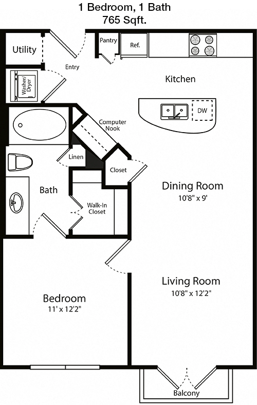 765 sq ft floorplan layout