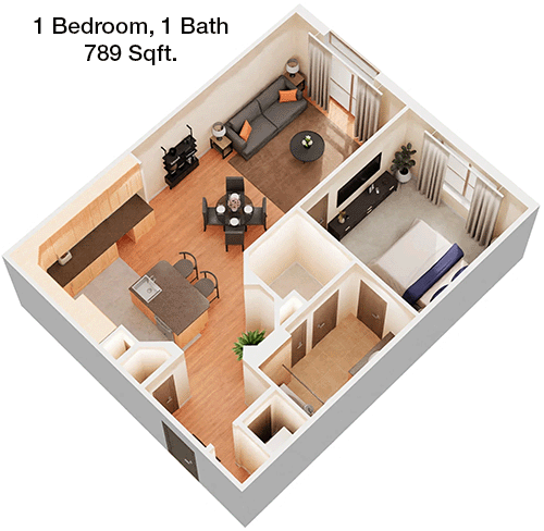789 sq ft floorplan layout
