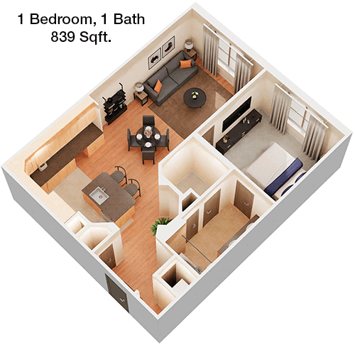 839 sq ft floorplan layout