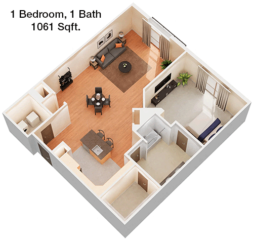 1,061 sq ft floorplan layout