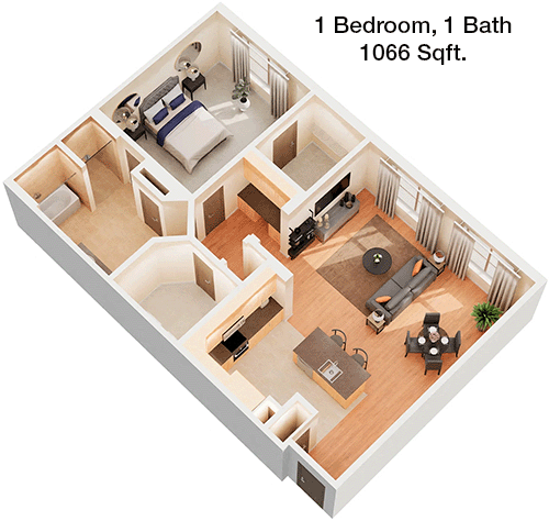 1,066 sq ft floorplan layout