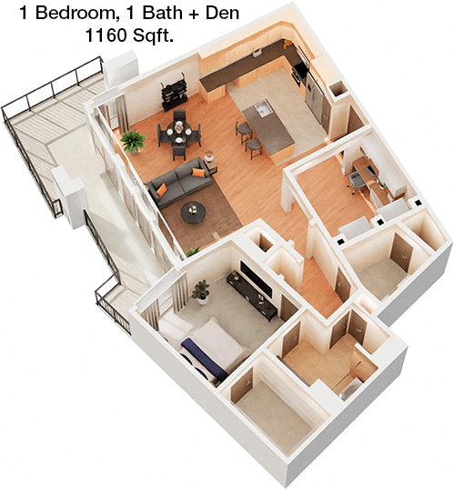 1,160 sq ft floorplan layout
