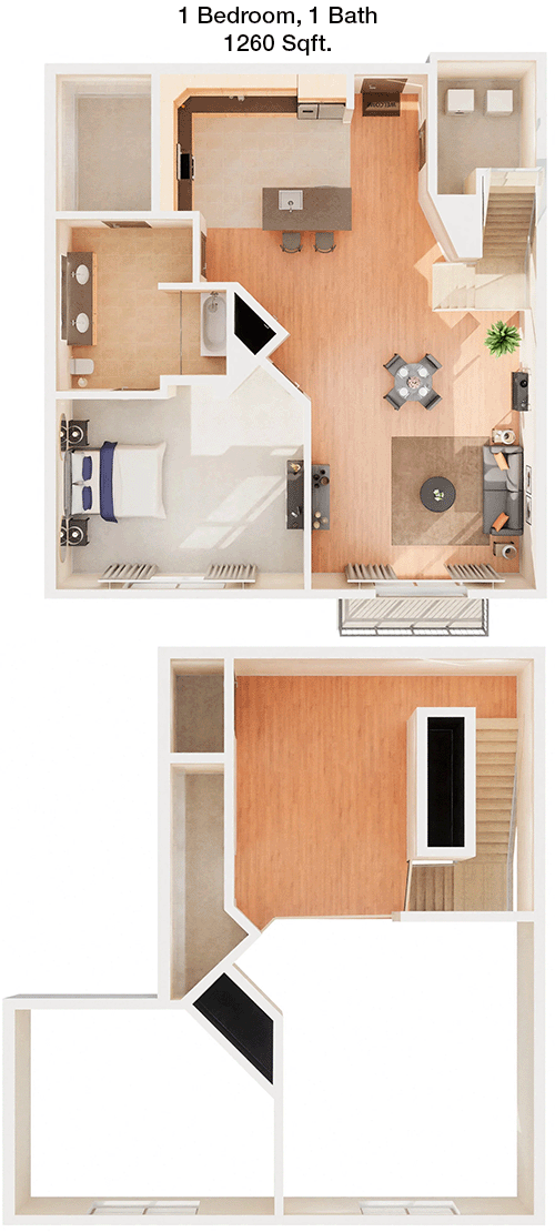 1,260 sq ft floorplan layout