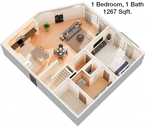 1,267 sq ft floorplan layout