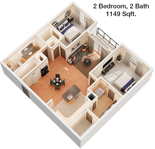 1,149 sq ft floorplan layout