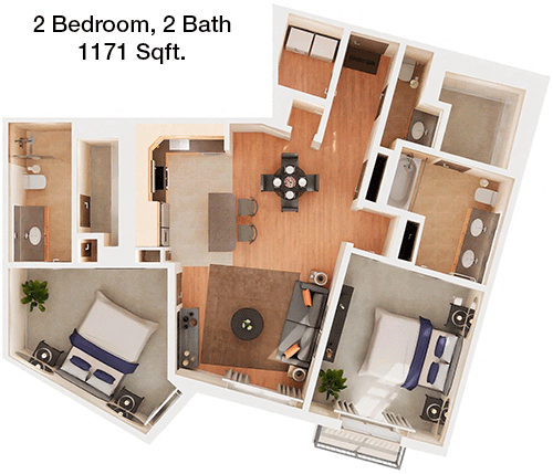 1,171 sq ft floorplan layout