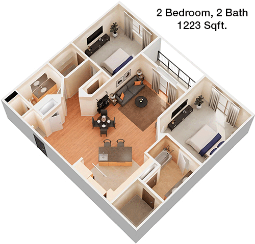 1,223 sq ft floorplan layout