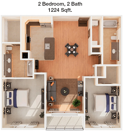 1,224 sq ft floorplan layout
