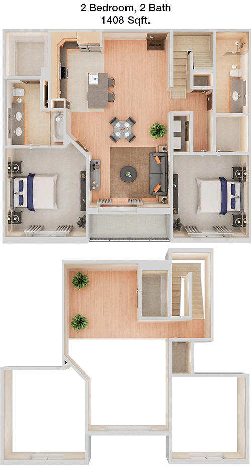 1,408 sq ft floorplan layout