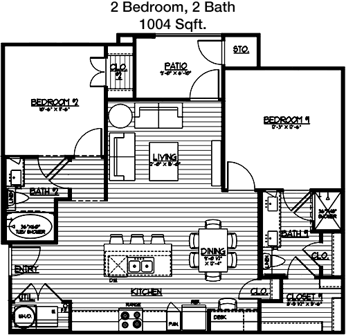 1,004 sq ft floorplan layout