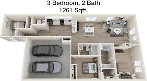 1,261 sq ft floorplan layout