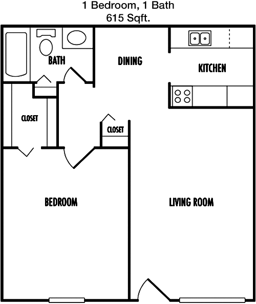 615 sq ft floorplan layout