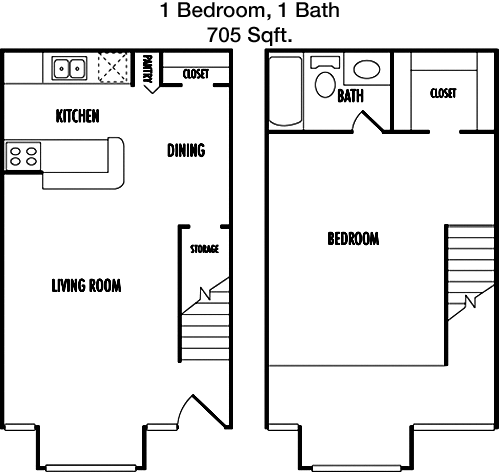 705 sq ft floorplan layout