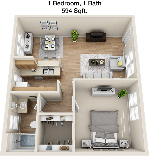 594 sq ft floorplan layout