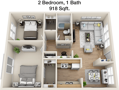 918 sq ft floorplan layout