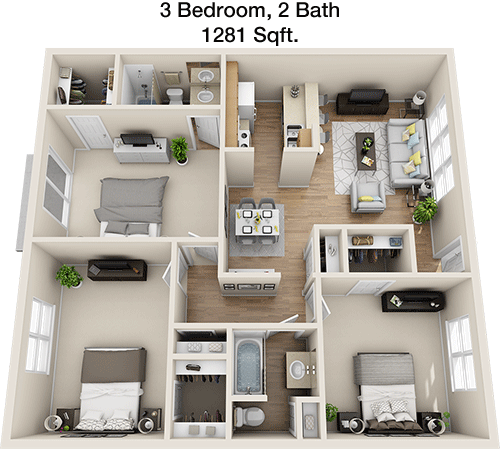 1,281 sq ft floorplan layout