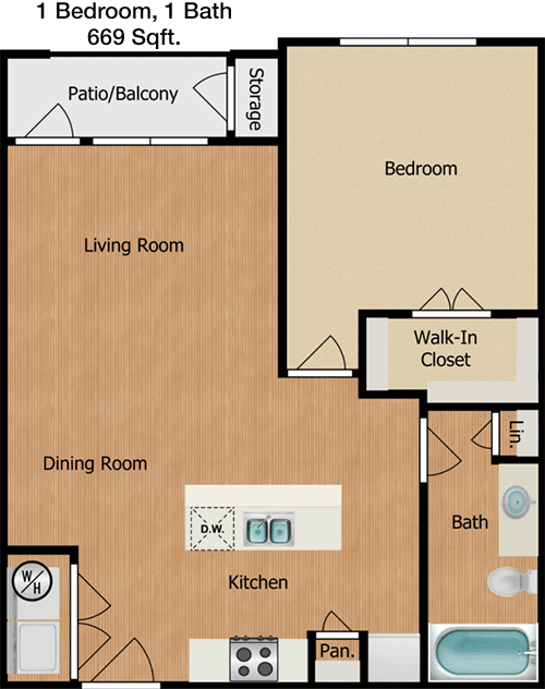 669 sq ft floorplan layout