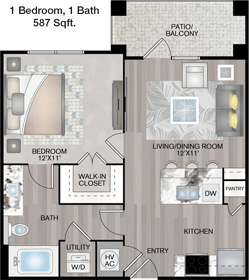 587 sq ft floorplan layout