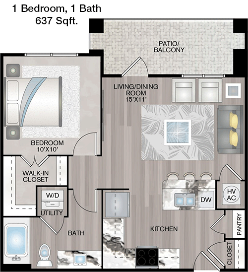 637 sq ft floorplan layout
