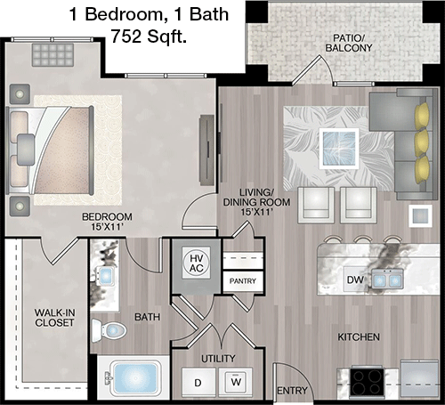 752 sq ft floorplan layout
