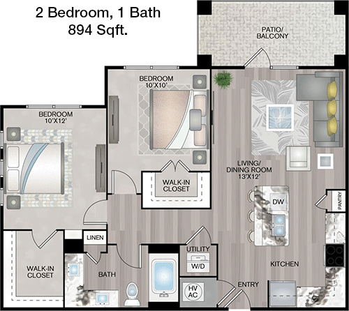 894 sq ft floorplan layout