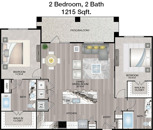 1,215 sq ft floorplan layout