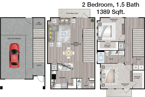 1,389 sq ft floorplan layout